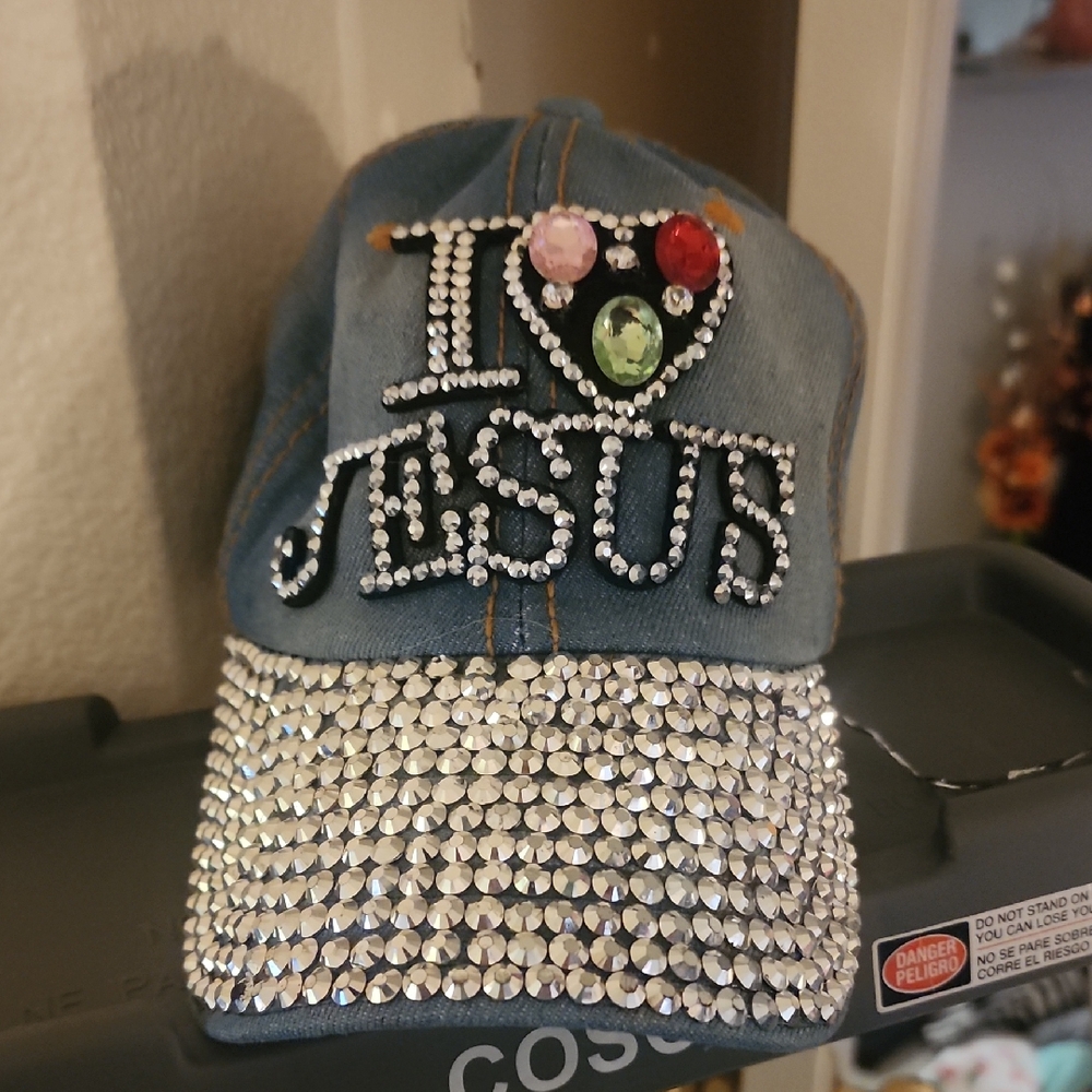 Rhinestone Embellished Denim Cap